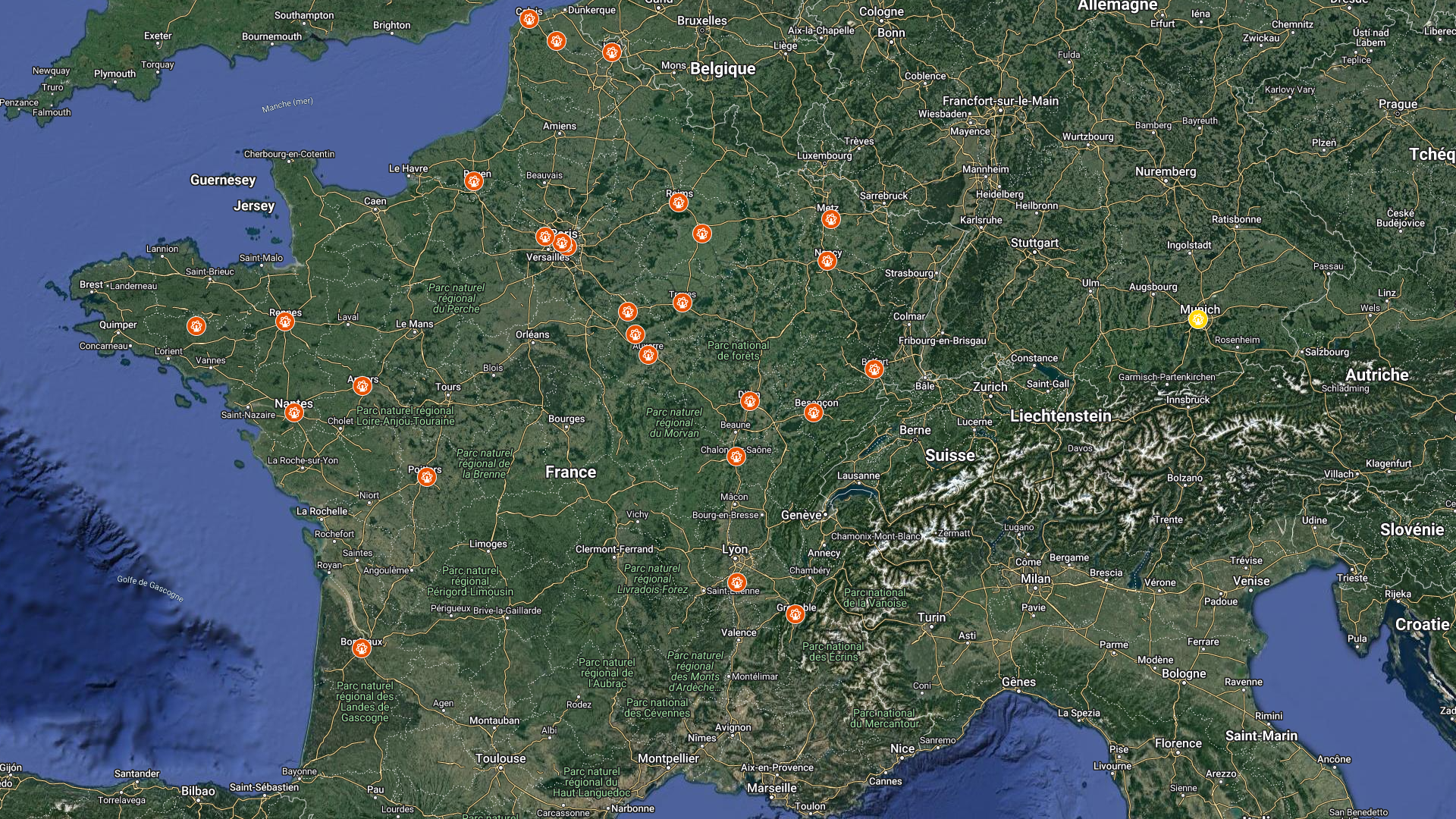 Carte des Fêtes foraines et des Parcs d'attractions